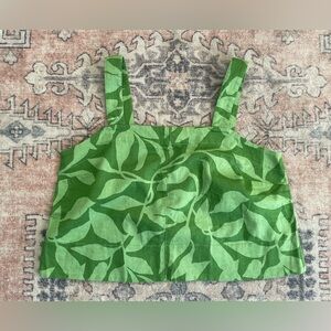 Banana Republic NWT Green Floral Linen Blend Boxy Topstitch Tank Women’s Large